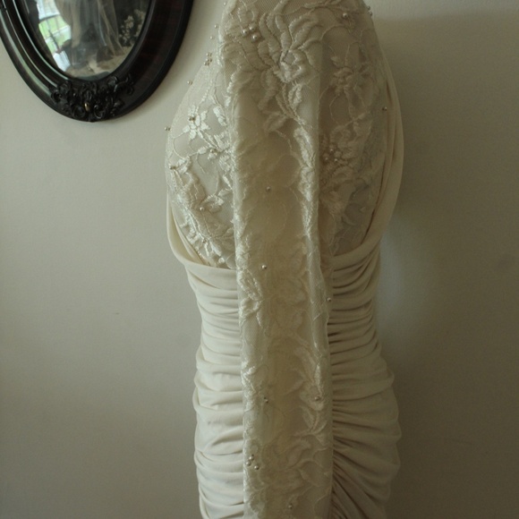 1980's Susan Roselli for Vijack Jersey Knit and Beaded Lace Dress - Picture 4 of 7